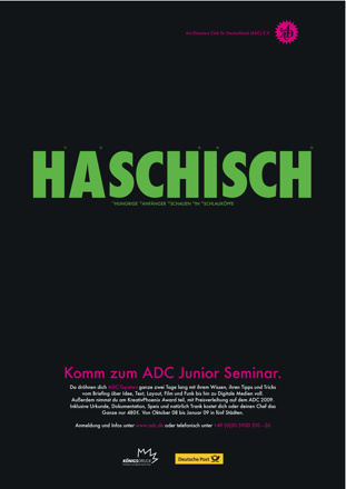 „Haschisch“: ADC-Juniorseminare 2008 (Plakat)