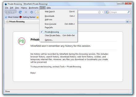Privates Surfen mit Firefox 3.1