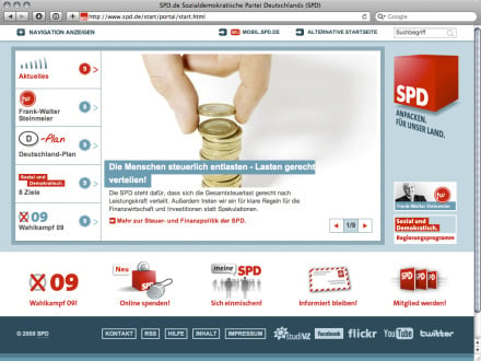 Internetauftritt der SPD (Bildschirmfoto), 2009