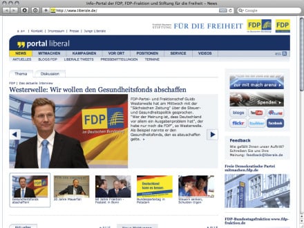 Internetauftritt der FDP (Bildschirmfoto), 2009