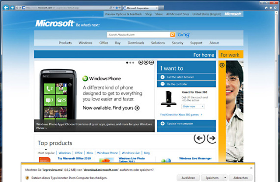 Microsoft Internet Explorer 9 (Bildschirmfoto)