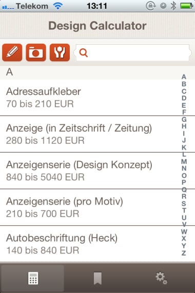 «DesignFee-Calculator», Auftragtypen