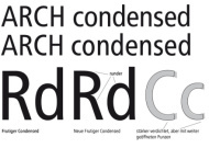 Unterschiede zwischen Frutiger Condensed (oben) und Neue Frutiger Condensed (unten) im Detail