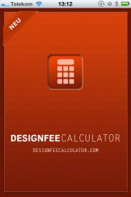 „DesignFee-Calculator“, Startbildschirm
