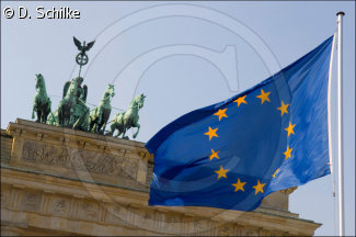 euro-flag and brandenburg gate