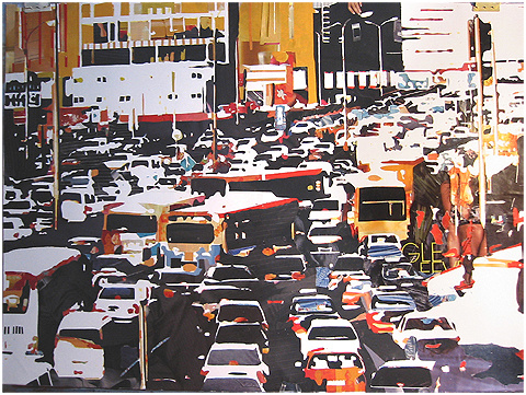 TITEL: beijing traffic  –  TECHNIK: Collage  –  PROJEKT: artefakt Werkstatt für Kunst, Semesterarbeit