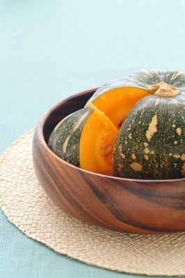 pumpkin in wooden bowl
