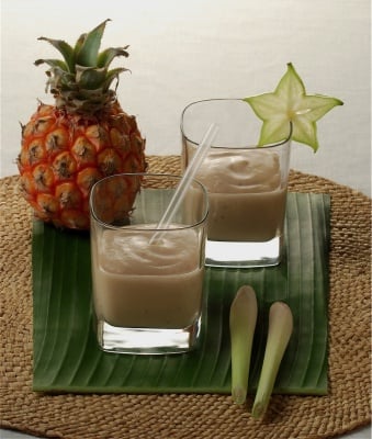 asia – food styling banana coconut drink