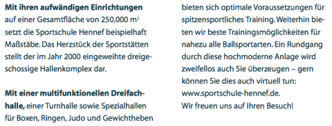 Sportschule Hennef: Broschüre (S. 11) – Text