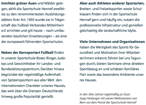 Sportschule Hennef: Broschüre (S. 2) – Text