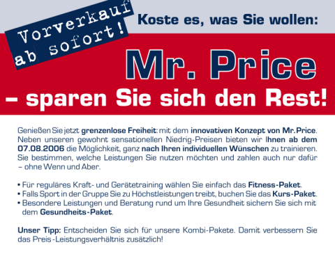Mr. Price: Anzeige/Flyer (Discount-Angebot) – Text