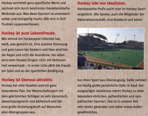 Deutscher Hockey-Bund: Imagebroschüre (S. 5) – Text