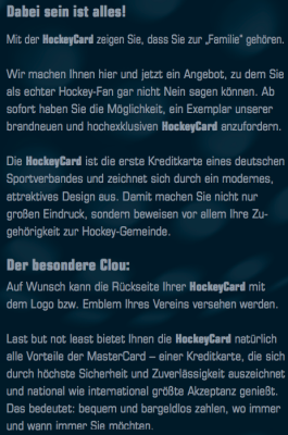 Deutscher Hockey-Bund: HockeyCard, 4-Seiter, Lang-DIN (S. 2) – Text