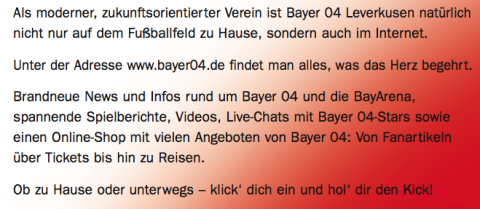 Bayer 04 Leverkusen: 1/1-Anzeige (Hoch im Kurs) – Text