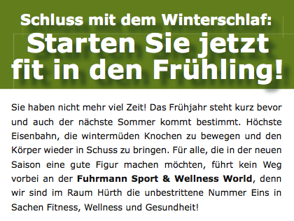 Sport und Wellness World: Flyer (Frühjahr) – Text