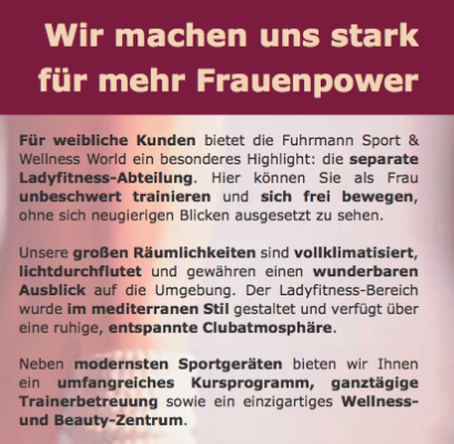 Sport und Wellness World: Flyer (Ladies), S. 1/2 – Text