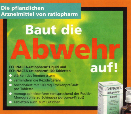 Ratiopharm: 1/2-Anzeige (Echinacin) – Textausschnitt
