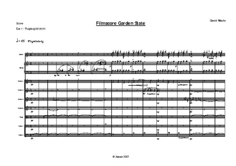 Auszug der Score für Studenten-Version des Filmes „Garden State“