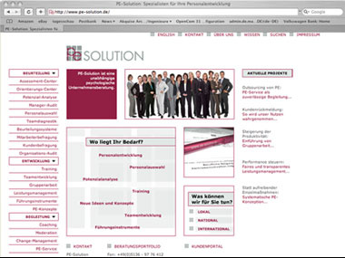 Konzeption, Gestaltung und Realisierung der Webpräsenz für die unabhängige psychologische Unternehmensberatung PE-Solution