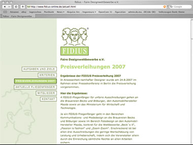 Konzeption, Gestaltung und Realisierung der Webpräsenz von „fidius – Faire Designwettbewerbe“