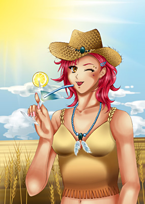 Digitale Illustration eines Manga-Cowgirls