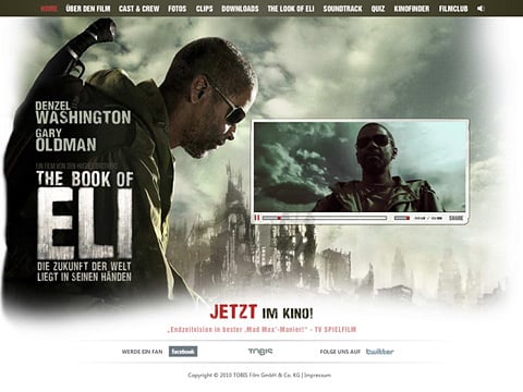 Webseite zum Kinofilm „The Book Of Eli“ mit Denzel Washington und Gary Oldman