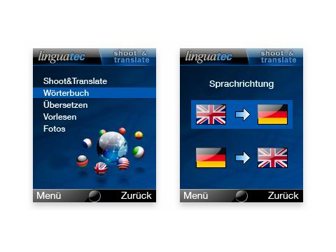 Screeshots (320×240 Px) von der grafischen Benutzeroberfläche (GUI).