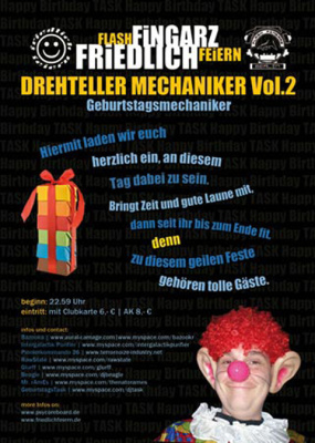 Flash Fingarz & Friedlich Feiern präsentiert Drehteller Mechaniker 2 – Flyerbacksite – 12 06 2009