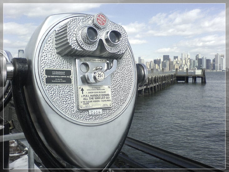 New York : Blick von Liberty Island Richtung Manhattan