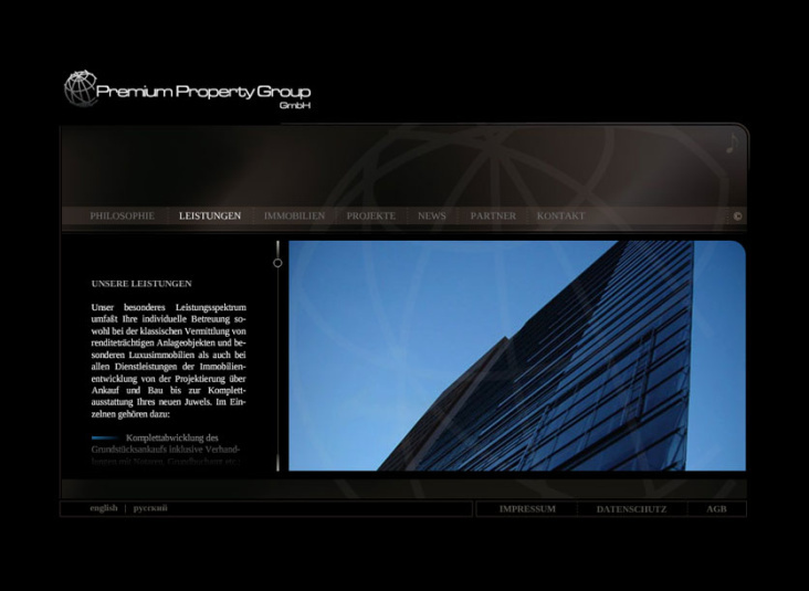 Premium Property Group GmbH, Berlin, komplette Webseite in Flash mit einem CMS