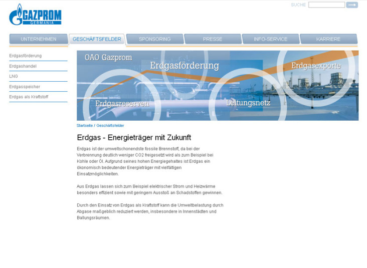Gazprom Deutschland: Flash-Elemente für die neue Webseite