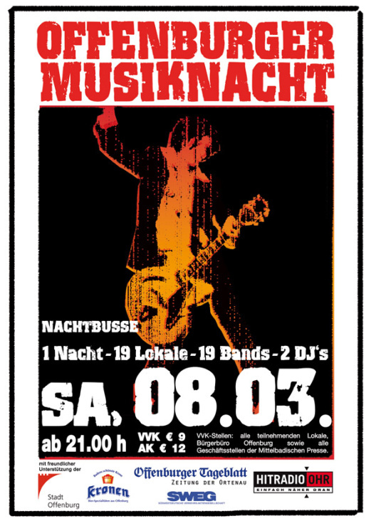 Plakat für die Offenburger Musiknacht 2008 für X-Events, Calw