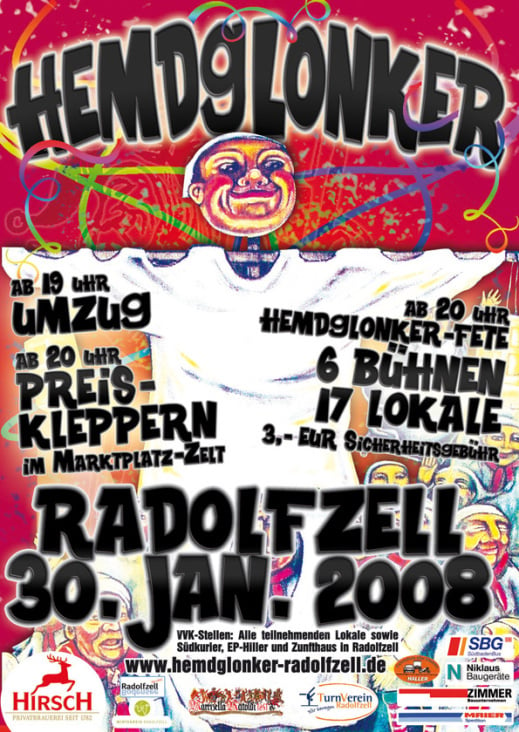 Plakat für die Hemdglonker Partynacht 2008 in Radolfzell für X-Events, Calw