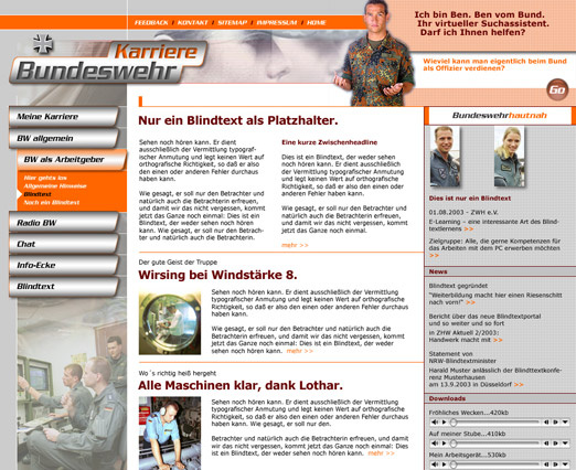Screendesign für das Portal „Bundeswehr Karriere“
