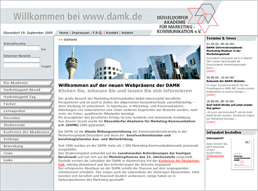 Screendesign für das Portal „Düsseldorfer Akademie für Marketing-Kommunikation“