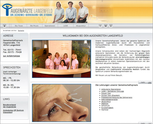 Screendesign für die Webpräsenz der Augenärzte Langenfeld