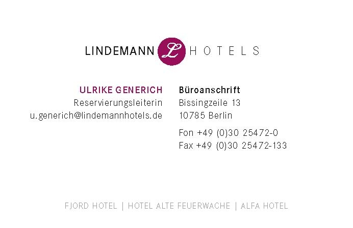 Lindemann Hotels Visitenkarte