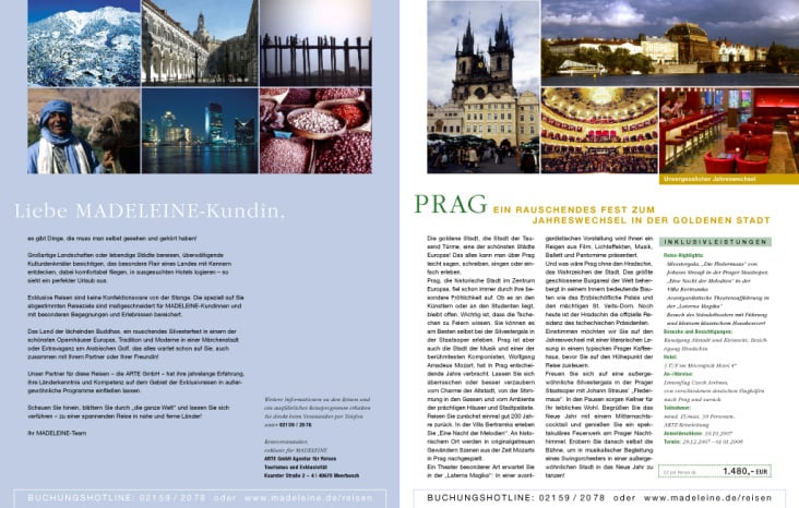 Arte-Reisen | Reise-Beilage für den Madeleine-Katalog