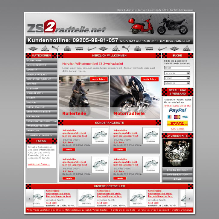 PS Template Design Shop für Zweiradteile