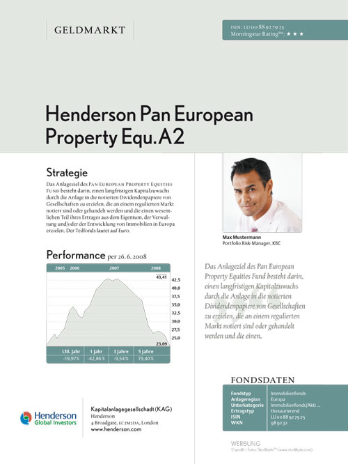 Basislayout zur Präsentation diverser Fonds am Beispiel Henderson – profil