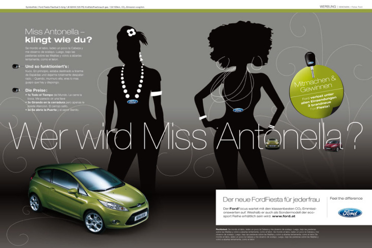 Gewinnspiel für den neuen FordFiesta in Anlehnung an die Kampagne „Miss Antonella“ – WOMAN