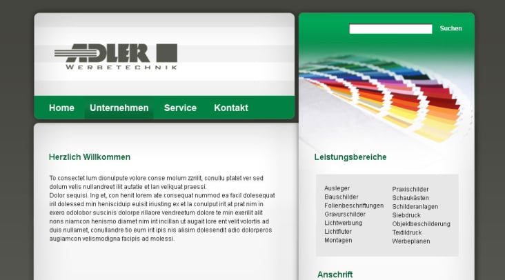 Adler Werbetechnik – Relaunch | Screendesign, CMS