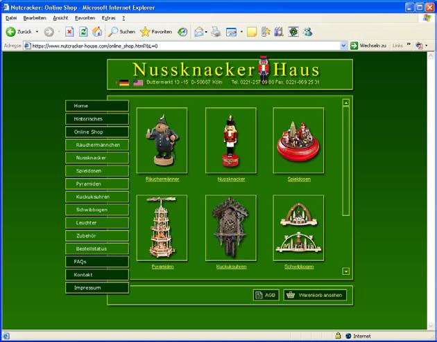 Screenshot Nussknacker-Haus Artikelauswahlseite