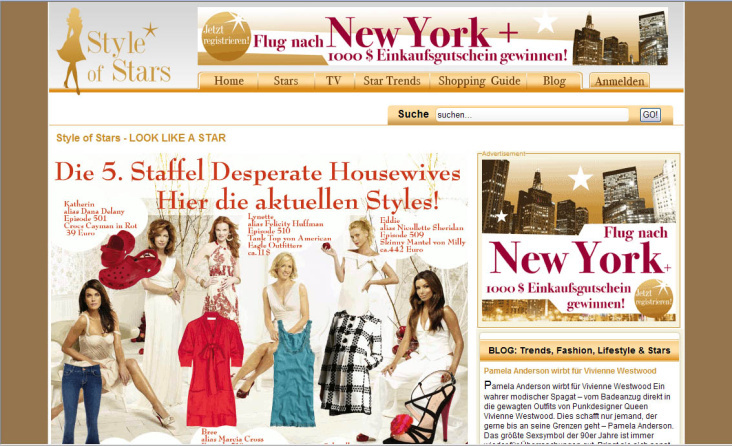Screenshot Startseite style-of-stars.com