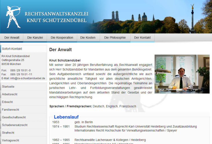 Screenshot Website Rechtsanwaltskanzlei Knut Schützendübel