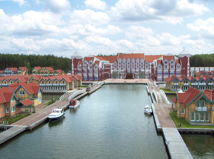 Visualisierung eines Hotelneubaus (im Hintergrund), Montage in Originalfoto des Bauplatzes