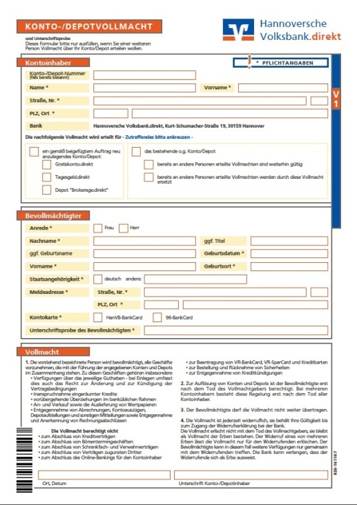 Formulargestaltung (Print) für die Hannoversche Volksbank.direkt