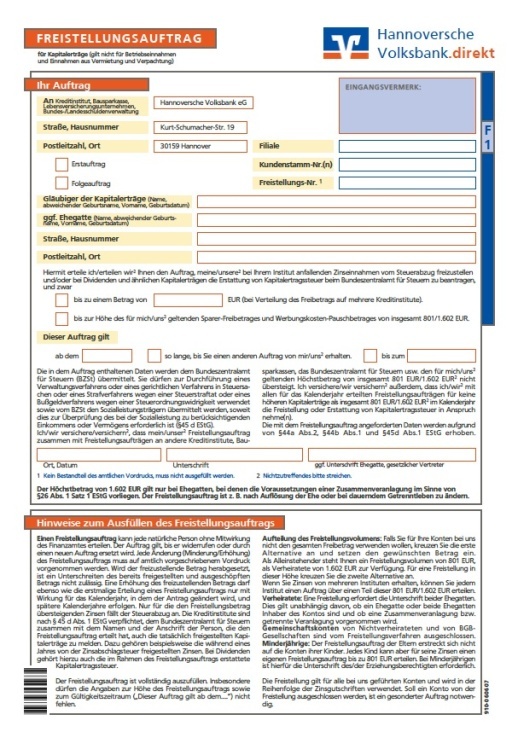 Formulargestaltung (Print) für die Hannoversche Volksbank.direkt