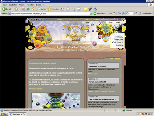 Homepage design / Rhythms of Peace Festival 2006 / Marokko