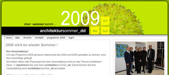 Webseite für den architektursommer_dd eine Veranstaltungsreihe in Dresden